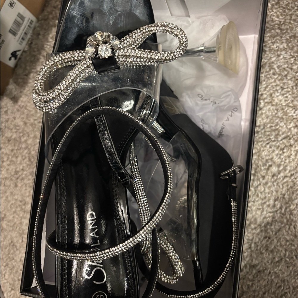 Crystal Embellished Black Heeled Sandals